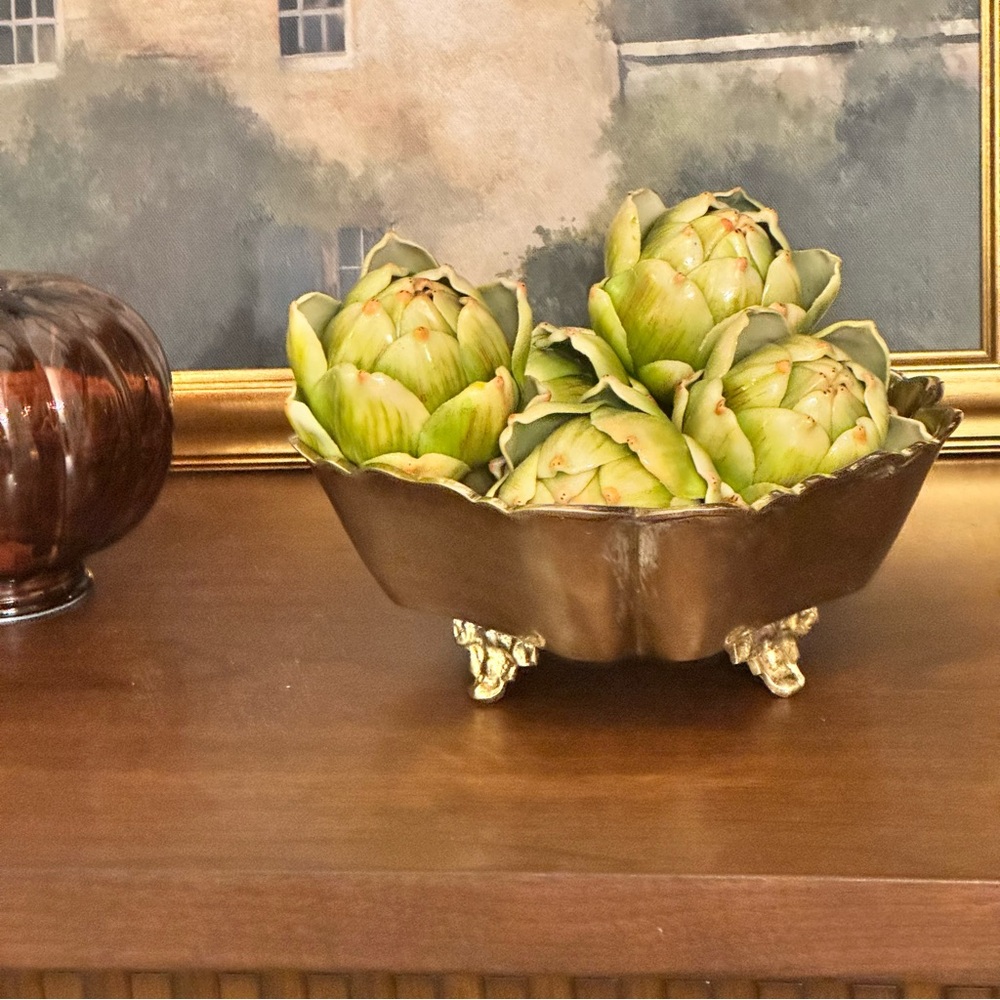 IMA Vintage SOLID BRASS Heavy  Scallop  Footed BOWL/ VASE